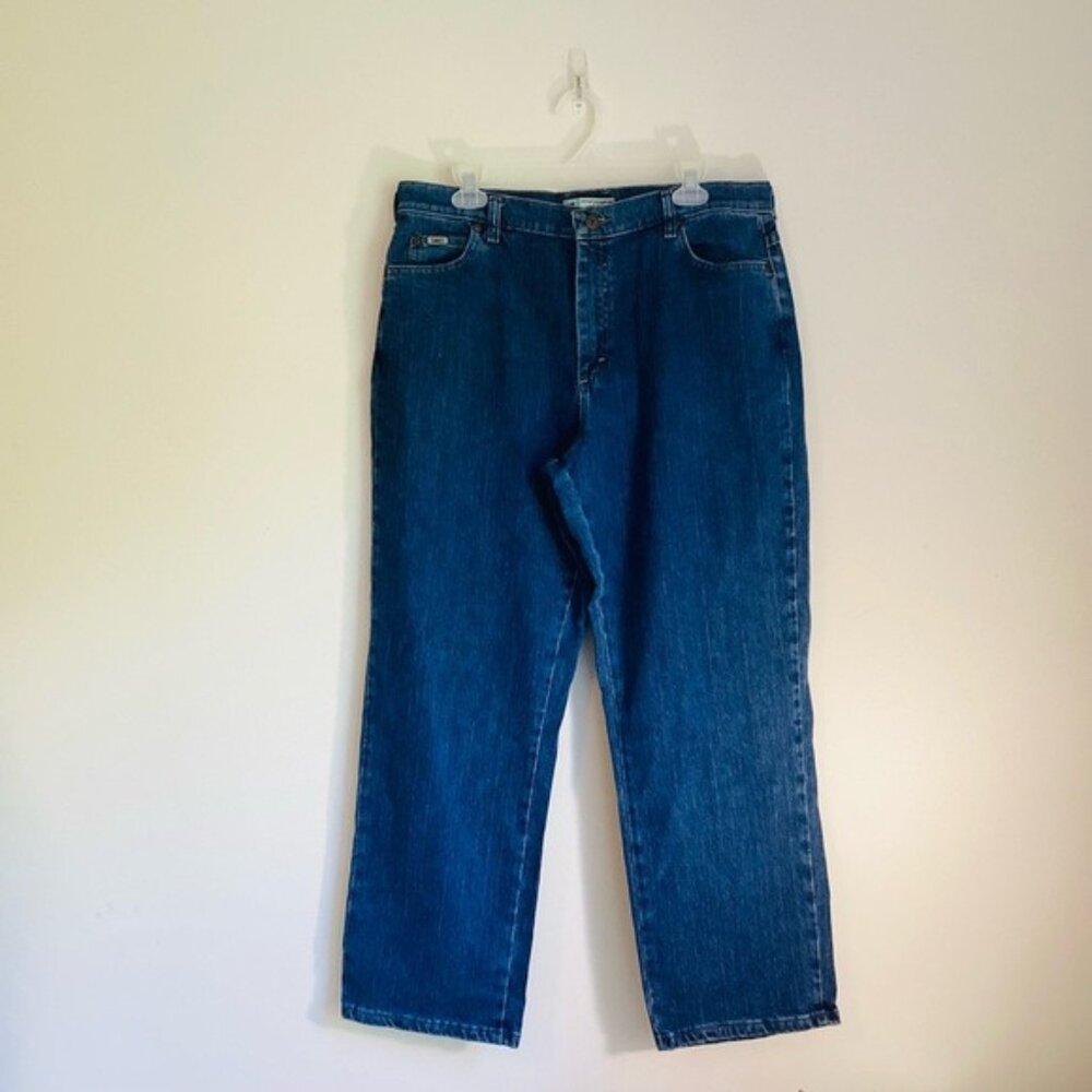 Lee Women's Relaxed Fit Straight Leg Medium Wash Blue Denim Jeans Size 14 Short